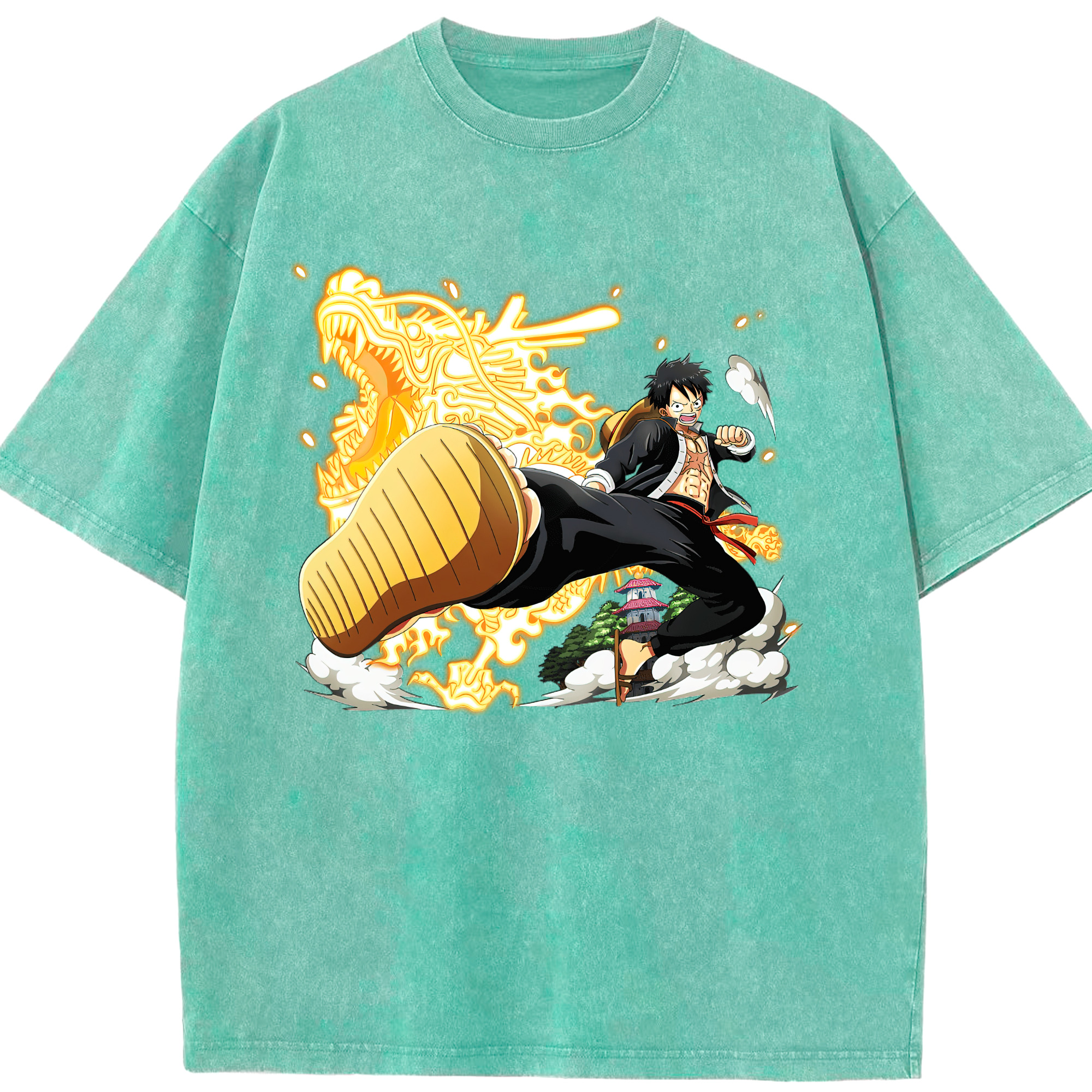 ワンピース モンキー・D・ルフィ ONE PIECE Monkey D. Luffy 綿100% ヴィンテージ風 半袖Tシャツ（フロントプリント）